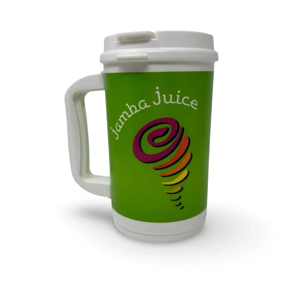 Jamba Juice VTG 90s Y2K Plastic Thermal Cup Mug 64 oz Refillable Travel Green